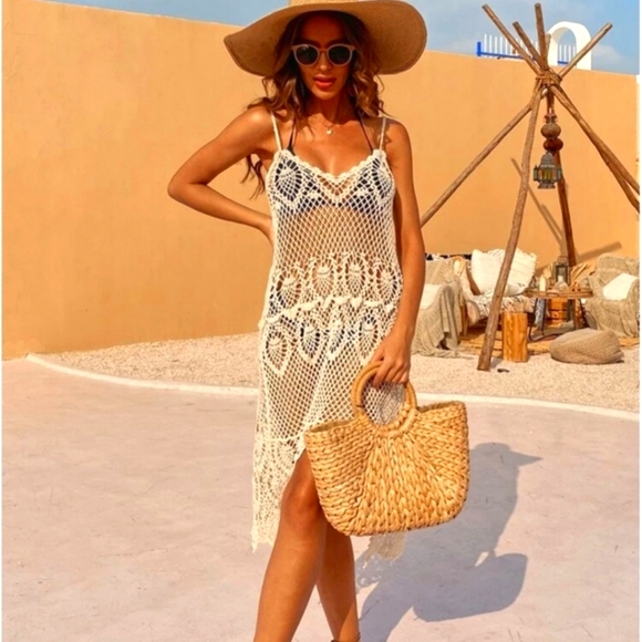 NEW IN PACKAGE! GUIPERE LACE COVER UP APRICOT CREAM TAN ONE SIZE BOHO - Picture 8 of 11